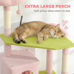 PawHut Flower Cat Tree, 74" Large Cat Tower for Indoor Kittens with 2 Spacious Condos, Sisal Scratching Posts, 2 Hanging Balls, Perches, Ramp, Bed, Pink