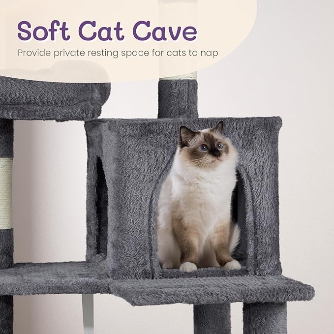 57" Cat Tower for Indoor w/Cat Toy Balls, Modern Cute Cat Tree for Cats Kittens, Multi-Level Cat Activity Tree w/Scratching Posts, Cat Cave Condo,for Indoor Cat Kitty as Pet Play House Activity Center