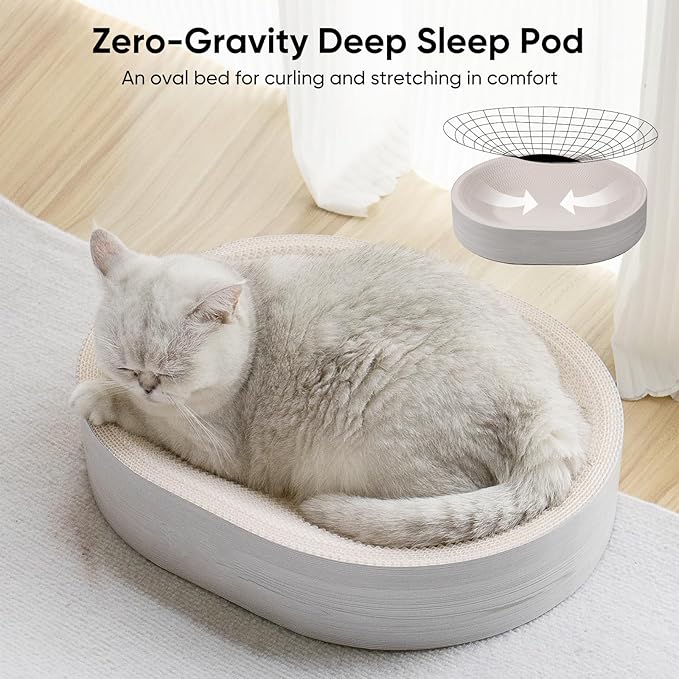 NATUYA Oval Cat Scratcher Bed, Modern Cat Scratching Bowl Bed, Durable Kittens Scratching Board Corrugated Lounge, Furniture Protector