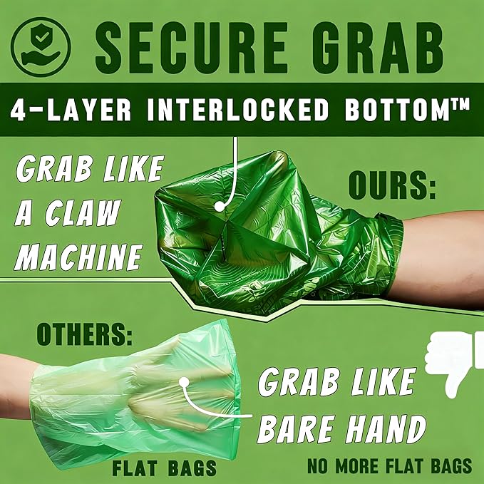 Ultra Thick & Deep RockRhino Dog Poop Bags for Large & XL Breeds | 4-Layer Interlocked Bottom | 100% Home Compostable, 0% Plastic | Vanilla-Scented | 150 Bags, Easy Open Tie Handles, Not for Scooper