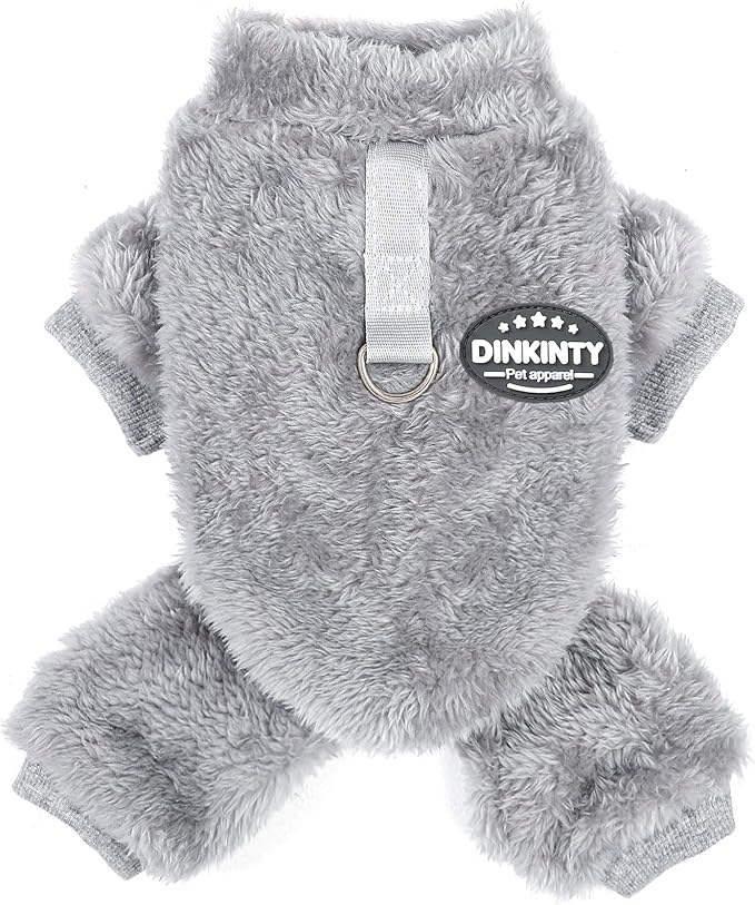 Fleece Dog Pajamas Winter Warm Dog Sweater for Small Dogs Thermal Soft Puppy Pjs Coat Stretchy Jumpsuit Doggie Pet Clothes Outfits Cat Apparel (Grey, Medium)