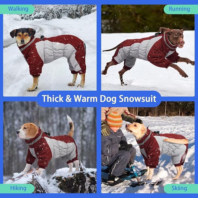 MIGOHI Full Body Dog Coat - Warm Reflective Large Dog Winter Coat with Harness,Turtleneck Fleece Jacket for Dogs,Four-Leg Windproof Puffer Jackets Snowsuit with Zipper for Small Medium Large Dogs,3XL