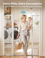 No Pawblems 55" Extra Tall Pet Gate for Cat/Dog, 31.5-48" Wide Auto Close Tall Cat Gate with 25.6" Wide Walk-Thru Door Opening, 1.37" Ultra Narrow Spacing, NO Drilling Pressure Mounted, White