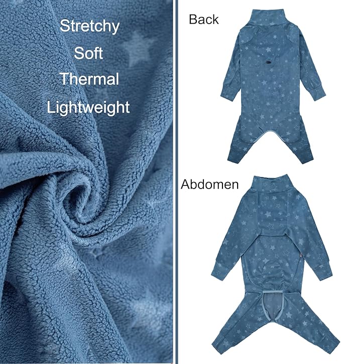 Dog Coats Autumn Winter Jumpsuit for Large Medium Dogs, Warmer Recovery Suit Polar Fleece Dog Bodysuit Lightweight Pajamas Pullover Stretchy Onesie Four-Legged Cold Weather Clothes(2XL, Blue)