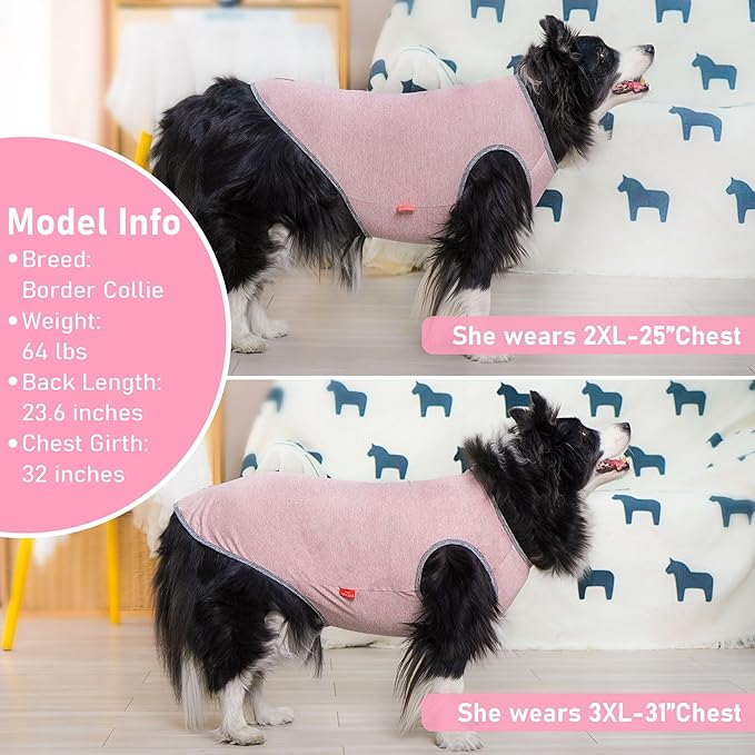 KYEESE 2Pack Dog Shirt, Lightweight Sun Protection Sleeveless Dog T Shirts for Medium Large Dogs Girl, Breathable Pet Reflective Tank Top Summer Dogs Clothes for Outdoor Walking, Pink+Grey, 2XL