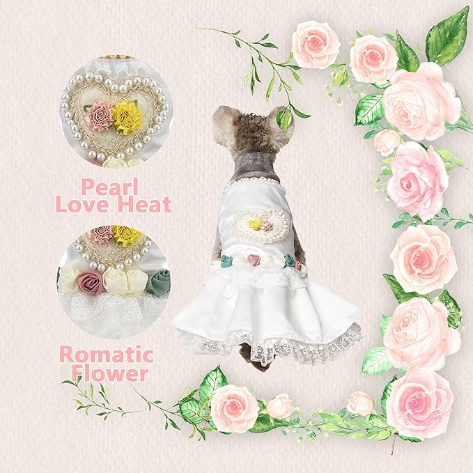 Luxury Pearl Dog Wedding Dress,Dog Rose Love Heart Day Dress,Pet Bride Costume Formal Apparel for Small Dogs (White, X-Large)
