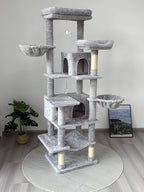 68 Inch Multi-Level Large Cat Tree - Sisal Scratching Posts & Removable Cushions, Cozy Hammock and Comfortable Hideaway, Tall Cat Tower for Indoor Cats (Light Gray + MDF)