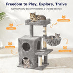 Cat Tree Tower for Indoor Cats, 36-inch Adult Cat Tree House for Large Adult Cats with Steps, Scratching Post, 2 Cat Condo, Dangling Toys, Light Grey