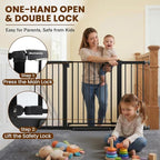 Mumeasy 29.7-57" Extra Wide Baby Gate for Doorways, Auto Close Dog Gate Indoor for Stairs, No-Drill Pressure Mounted Pet Gate with Door, Easy Walk Thru Long&Large Safety Gate for House, Outdoor, Black