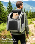 Pecute Cat Backpack Carrier Expandable , Foldable Pet Backpack for Cats & Small Dogs Up to 11lbs, with 4-Side Breathable Mesh, Multi-Entry & Lockable Zippers for Travel, Hiking, Camping - Hands Free,