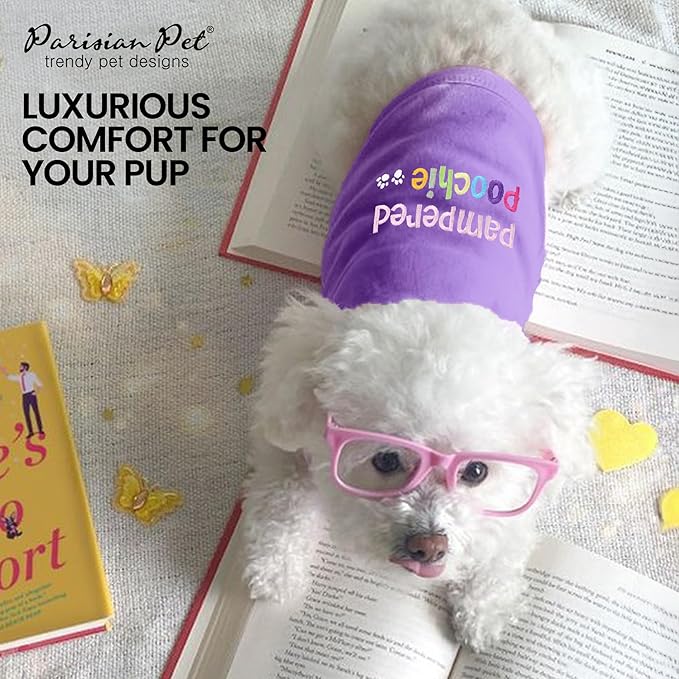 Parisian Pet Dog Shirt – 100% Cotton Shirts for Medium Dogs – Sleeveless Pampered Poochie Puppy Clothes – Lightweight and Breathable Dog Apparel – Funny Dogs Clothes - Stretchy Pet T Shirts