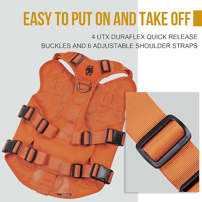 OneTigris Tactical Dog Harness for Small Dogs, No Pull Small Dog Vest Harness Breathable Military Dogs Molle Vests with Handles, Harness for Walking Hiking Training (Orange, XS)