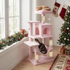 Tangkula Pink Cat Tree, 44 Inch Multi-Level Cat Tower with Sisal Scratching Posts, 2-Door Condo, Padded Top Perch & Hammock, 2 Hanging Balls, Jumping Platforms for Indoor Cats (Pink)