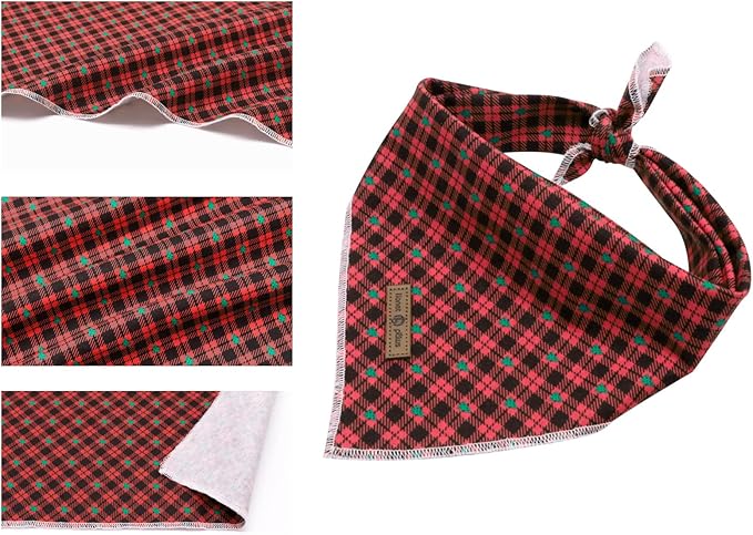 Lionet Paws Christmas Dog Bandana - 1PC Red Tree Dog Bandana, Washable Reversible Cotton Boy Bibs Scarf, Adjustable Square Kerchief for Small to Large Dogs