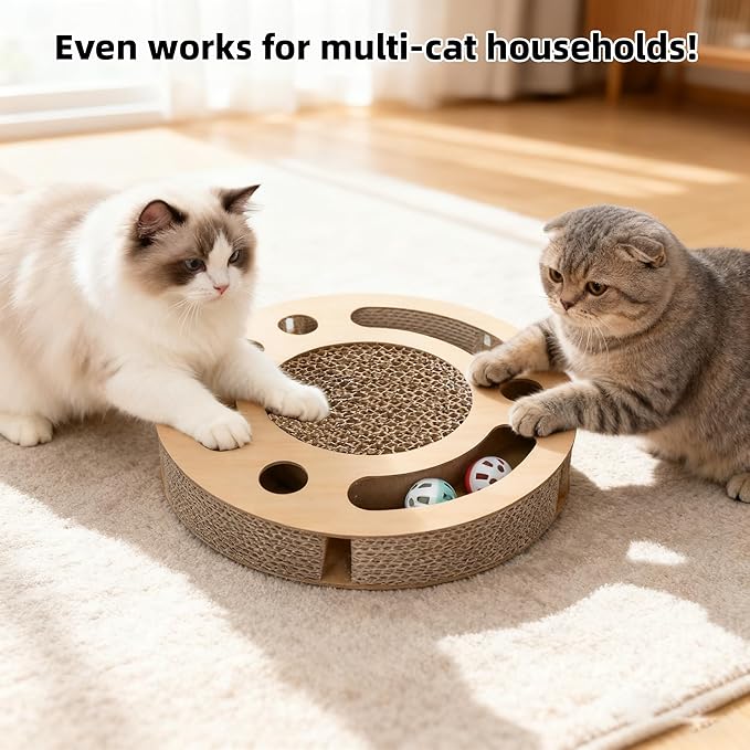 YUNIQUE Scratching Pad Ball Track Cat Toy for Indoor Cats,Round Busy Box Scratcher with Bell Ball