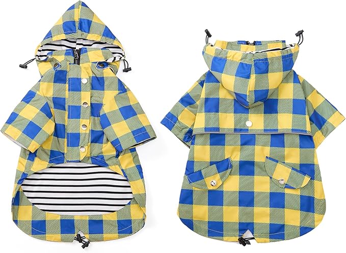 Dog rain Coat Waterproof Raincoat Puppy Jacket with Legs Buttons Zipper Hood Drawstring Fit for Yorkie Terrier Schnauzer Poodle Border Collie Labrador Golden Retriever 8lbs to 80lbs Yellow S