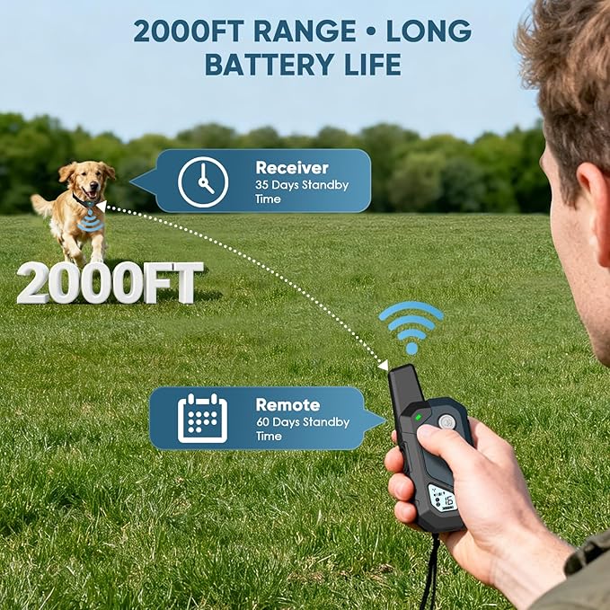 Shock Collar for Dogs, IP67 Waterproof Dog Training Collar with Remote, 3 Training Modes (Beep, Vibration, Static), Rechargeable E Collar for Large and Medium Breeds