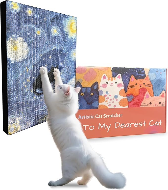 Art Cat Scratching Pad,Wall Scratcher for Indoor Cats - 16.54x11.81x1.18 Inches, Double-Sided Use, Cat Cardboard Scratcher Fits All Breeds & Sizes, Easy to Install,Cat Gifts