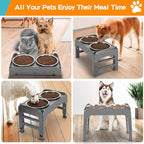 Elevated Bowls, 4 Height Adjustable Raised Stand With 2 Thick 50oz Stainless Steel Food Bowls, Non-Slip Feeder for Large Medium Dogs, Adjusts to 3.7", 9.2", 10.75", 12.36" Grey