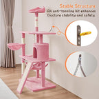 Topeakmart Cat Tower for Indoor Cats 63.5inch, Cat Furniture Condo with Scratching Posts as Kitten Activity Center, Pink