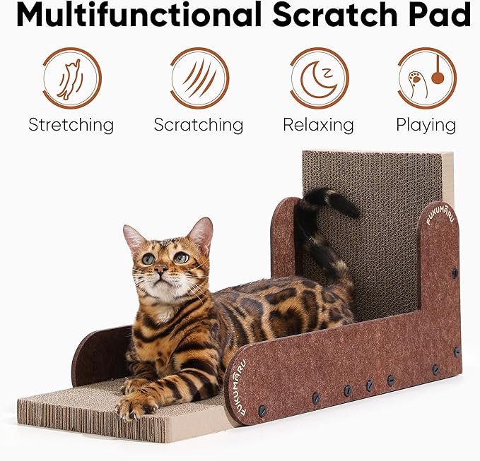 FUKUMARU Cat Scratcher, 26.8 Inch L Shaped Cat Scratch Pad Wall, Modern Cardboard Cats Scratching Board for Indoor Cats, Felt Vertical Scratching Post, Furniture Protector (Caramel)