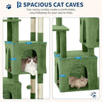 Green 61" Heavy Duty Cat Tree for Large Indoor Cats & Maine Coon, Fresh Multi-Level Cat Tower with Extra Large Perch, 2 Spacious Condos, Natural Sisal Scratching Posts & Interactive Toys