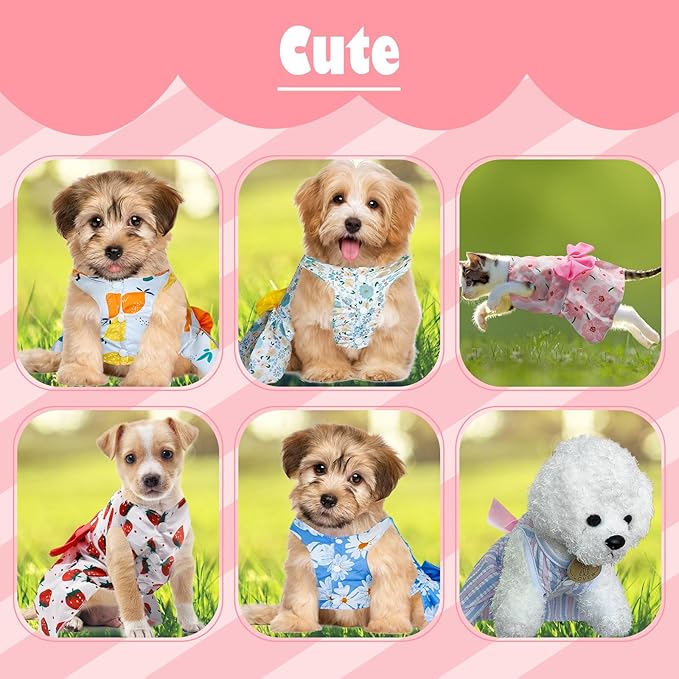6 Pieces Dog Dresses for Small Dogs Girls, Cute Princess Puppy Kitten Dog Dresses with Flowers and Bowknot for Pet Cats, Small Dogs Outfits Female Pet Skirts Clothes for Chihuahua Yorkies