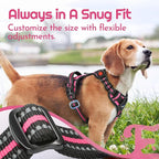 Eagloo Dog Harness for Large Dogs, Easy Wearing with 3 Buckles, Adjustable No Pull Pet Harness with 2 Rings for Walking, No Chock Reflective Soft Padded Vest with Control Handle, Pink & Black, XL