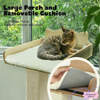 Cat Window Perch with Thick Sisal Scratching Post, Cat Hammock for Window, 53.5" Adjustable Tall Cats Scratching Post with 2 Upgrade Suction Cups, Cats Window Bed with Fluffy Cushion, Sisal