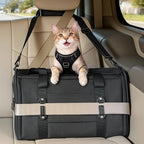 PETSFIT Large Cat Car Carrier with Patented Safety Buckles(19 x 12 x 12) – Roomy Escape-Proof for Safe Driving, Lockable Zippers & Safety Tether, Soft-Sided Travel Carrier for Road Trips & Vet Visits
