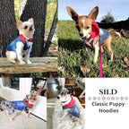 SILD Pet Clothes Dog Jeans Jacket Cool Blue Denim Coat Small Medium Dogs Lapel Vests Classic Hoodies Puppy Blue Vintage Washed Clothes (Red,M)