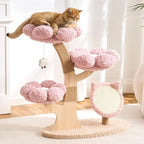 Modern Cat Tree Tower for Indoor Cats Large Adult, 37 inch Flower Cat Tree with Scratching Post, Luxury Aesthetic Cat Tree with Cloud-Soft Flower Perches and Physical Mouse-Sound Hanging Toy