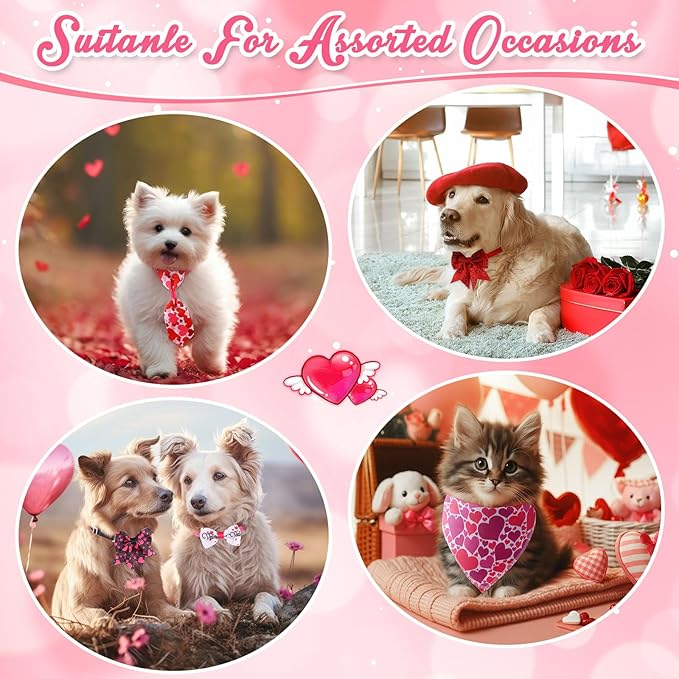 Reginary 120 Pcs Valentine's Day Dog Bandanas Bulk Dog Bows Set Bow Ties Cat Scarf Colorful Washable Triangle Pet Kerchief Cute Bib for Summer Small Medium Large Pets Grooming Accessories Costume