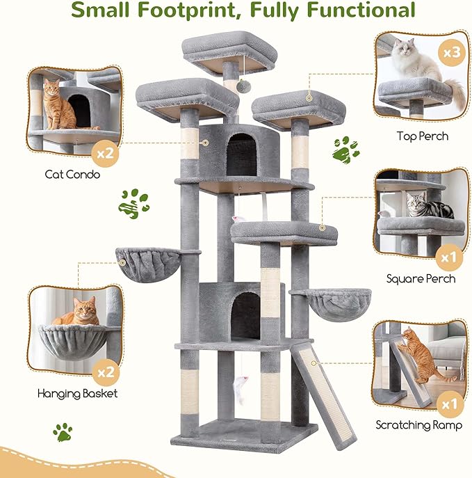 Globlazer 80 Inch Heavy Duty Cat Tree for Large Cats,F80H (Light Gray, 80 Inch)