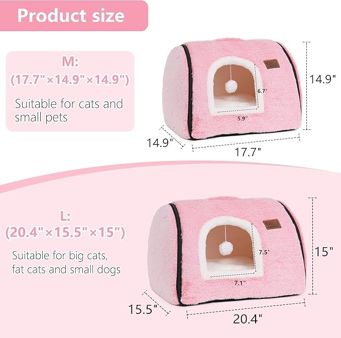 cat Bed cave-cat beds for Indoor Cats,Soft and Comfortable Cute cat Bed，cat House,with Removable Washable Cushioned Pillow,Enclosed pet Bed,Kitty pet hut、Hideaway,Small Large Dog Tent (Pink)