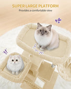 Large Cat Tree, 72 Inch Tall Indoor Cat Tower for 6 Large Cats, Corner Climbing Activity Pet Condo with 2 Large Platforms/2 Cats House/6 Scratching Post/1 Hanging Basket, Beige MS18318YG