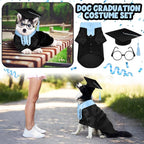 5 Pcs Dog Graduation Costume Set Include 2026 Pet Graduation Gown with Stole Puppy Grad Cap Lensless Glasses DIY Letter Stickers for Dogs Cats Holiday Costume Accessory(Black Light Blue,XL)