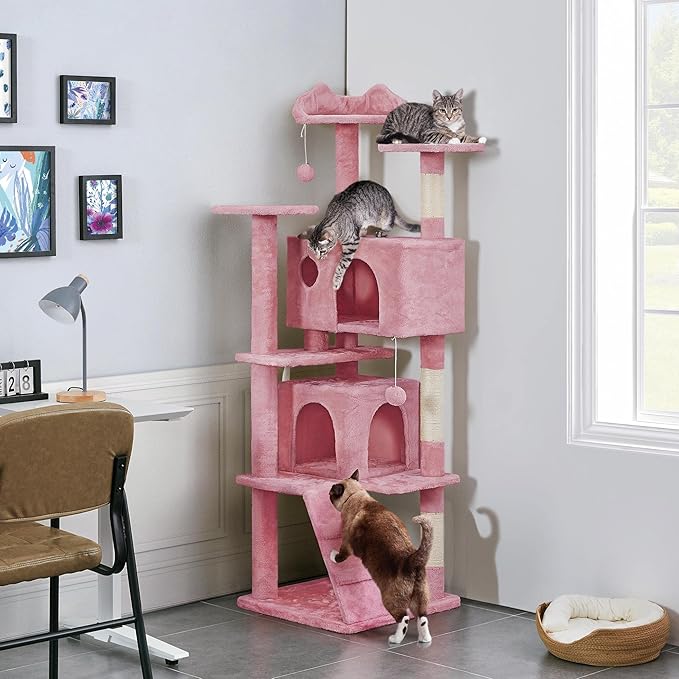 Topeakmart 70in Cat Tree, Multi-Level Cat Tower with Scratching Post Dangling Ball and Condos Cat Furniture for Indoor Cats, Pink