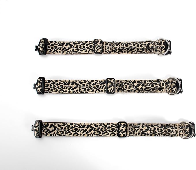Heavy Duty Dog Collar with Unique Leopard Totem Design Adjustable Durable Nylon Collar, Metal Buckle for Large Dogs Bold Style for Training & Outdoor Adventures (Gold Leopard L)