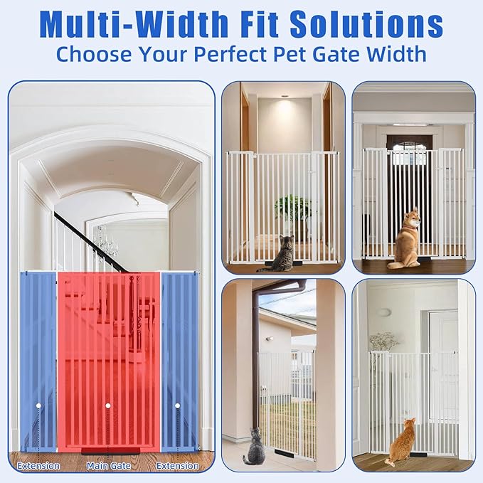 55 Inch Extra Tall Pet Gate for Cats,29.92"-48" Adjustable Wide Dog Gates,Pressure Mounted Walk Through Tall Pets Gate for Doorways,Hallway,Stairs(White)