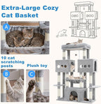 Hey-brother Cat Tree Tower, Large Sisal Scratching Posts with Big Platform, 3 Spacious Condos, Plush Hammock, Toy, 57.5 Inches Multi-Level Furniture for Indoor Adults Maine Coon, Light Gray MPJ083W