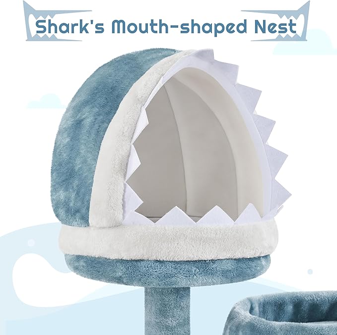 Topeakmart Cat Tree Ocean-Themed Cat Tower 61in, Multi-Level Cat Climbing Tree with Condo, Sisal Scratching Posts, Round Entrance, Perches, Hammock