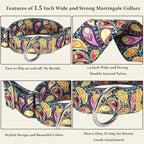 Martingale Dog Collar 1.5 Inch Wide - Heavy Duty Adjustable No-Pull Training Collar for Medium/Large Dogs, Cashew Flower Design Durable Nylon Collar (Large)