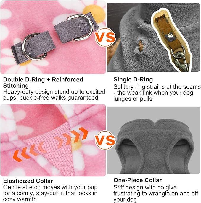 BEAUTYZOO Dog Fleece Vest Sweater Winter Jacket for Small and Medium Dogs with D-Ring Leash Cold Weather Coat Hoodie for XS S M Dogs Boy or Girls,Pink Daisy L