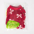 Fitwarm Bowknot Dog Pajamas, Warm Clothes for Small Dogs Girl, Fleece Pet Onesie with Feet, Burgundy Red, White, XXL