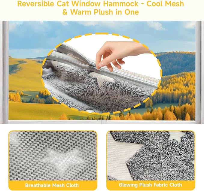 Homegroove 2 Pack Cat Window Perch, 24 x 12 Inch Foldable Cat Hammock for Window with Sturdy Metal Frame, Cordless Window Bed for Resting Seat for Indoor Cats (Grey-with Star Pattern, 24 x 12 Inch)