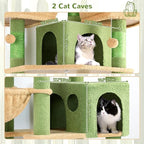 Globlazer Cactus Cat Trees and Towers for Multiple Adult Cats, 82-inch XXL Tall Cat Tree Tower for Indoor Cats with Scratching Post, 3 Perches, 2 Condos, 2 Hanging Baskets, F82, Green