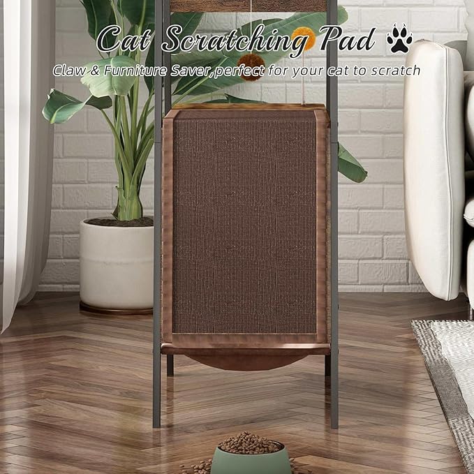 Modern Cat Tree 58-Inch Tower for Large Cats with Scratching Board, Extra Large Perch, Hammock & Removable Washable Pads, Multi-Level Cat Furniture for Bird Watching & Play, Walnut
