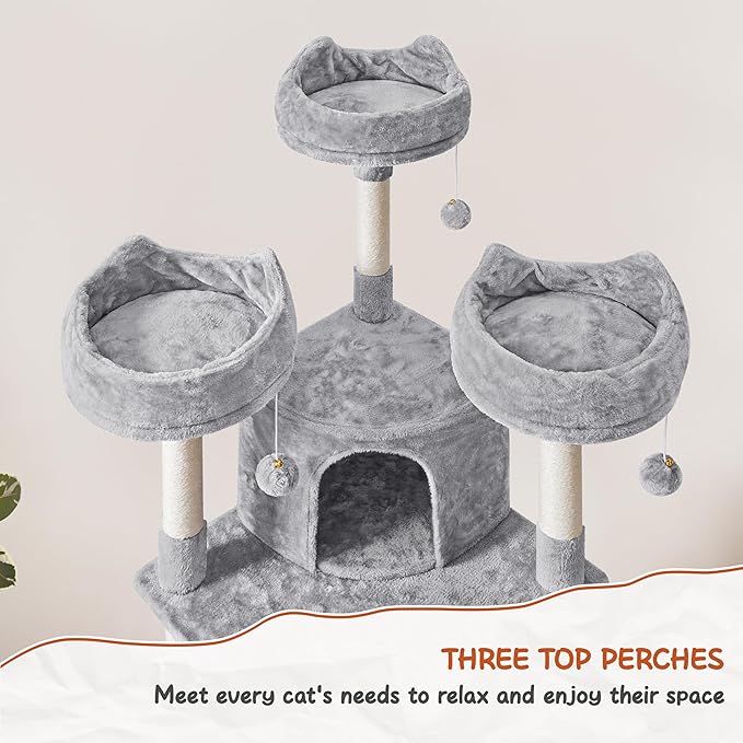 Topeakmart Cat Tower Cat Tree, 76 Inches Plush Cat House with Condos Perches Raised Edge as Cats Activity Center
