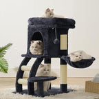Heybly Cat Tree Tower, Cat condo for Indoor Kittens, Cat House with Wide Plush Top Perch, Ladder, Basket, Sisal-Covered Scratching Posts, Cozy Activity Center for pet, Smoky Gray HCT009SG